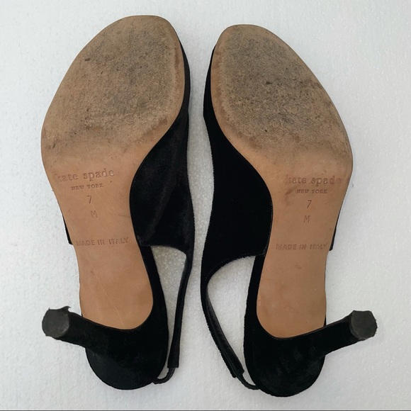 Kate Spade Black Velvet Peep Toe Heels Size 7 - Picture 8 of 12